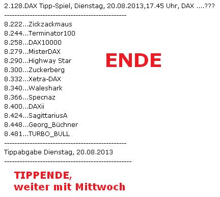 2.129.DAX Tipp-Spiel, Mittwoch, 21.08.2013 635862