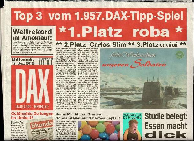 1.958.DAX Tipp-Spiel, Donnerstag, 13.12.2012 561400
