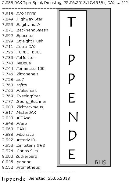 2.089.DAX Tipp-Spiel, Mittwoch, 26.06.2013 618652