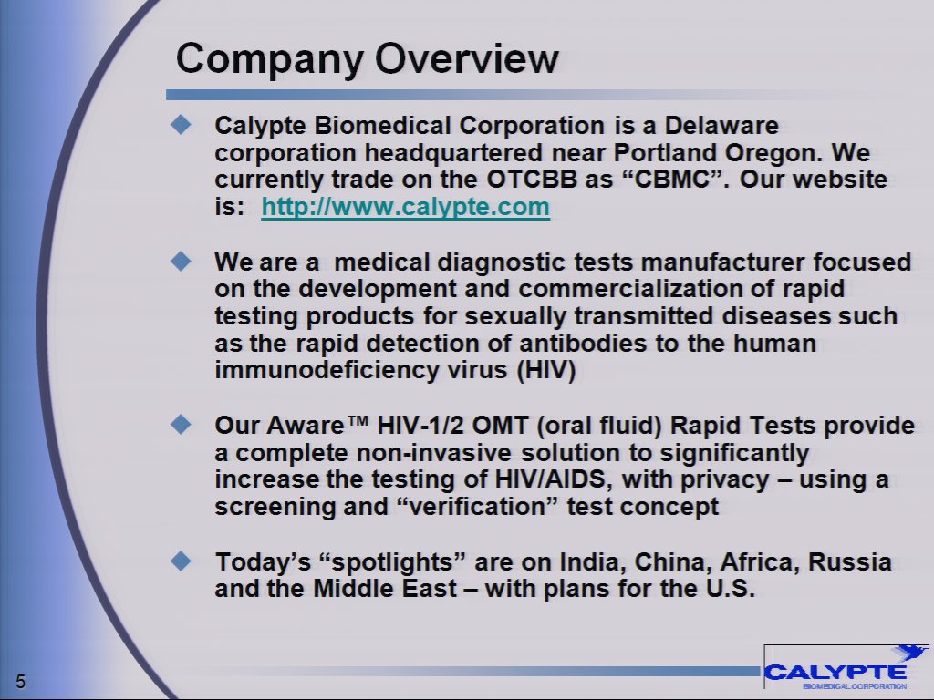 Calypte Only Company with Full Menu of Tests. 109827