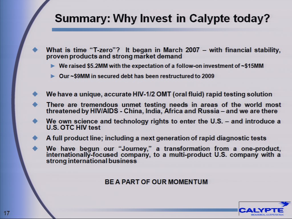 Calypte Only Company with Full Menu of Tests. 109839