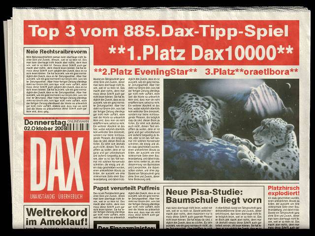 887.DAX Tipp-Spiel *Montag* 06.10.08, 17.45 Uhr 190150