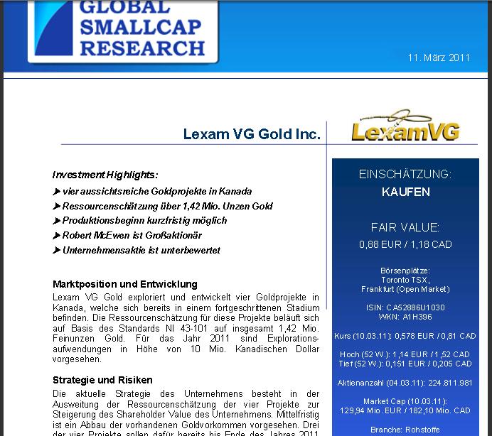 Lexam VG Gold (WKN A1H396 ) Faktensammlung 389645