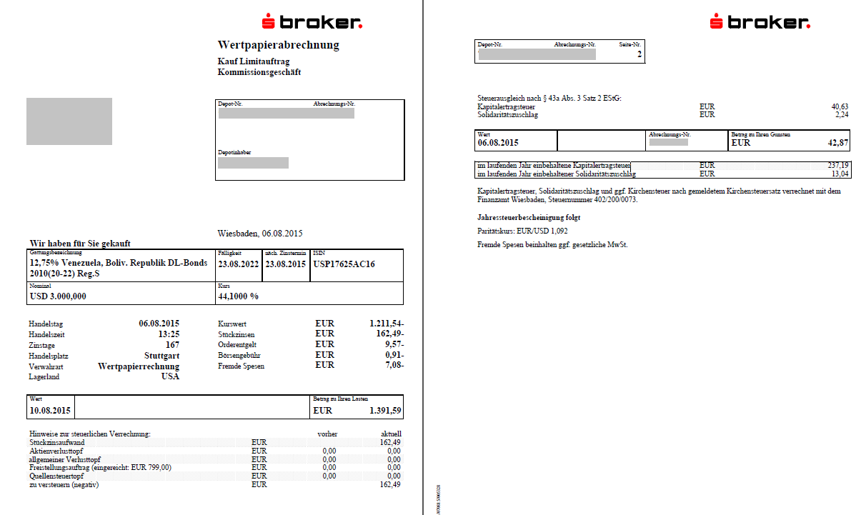 12,75% Venezuela Bonds 10/22 847624