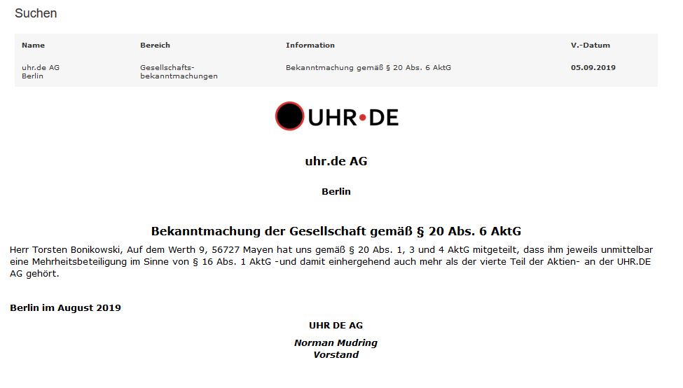 Neuausricht lt. Vorstand : Blockchain / Clockchain 1133398