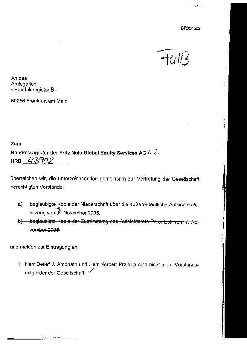 Neuer AR und Vorstand bei der Fritz Nols AG o. T. 20513