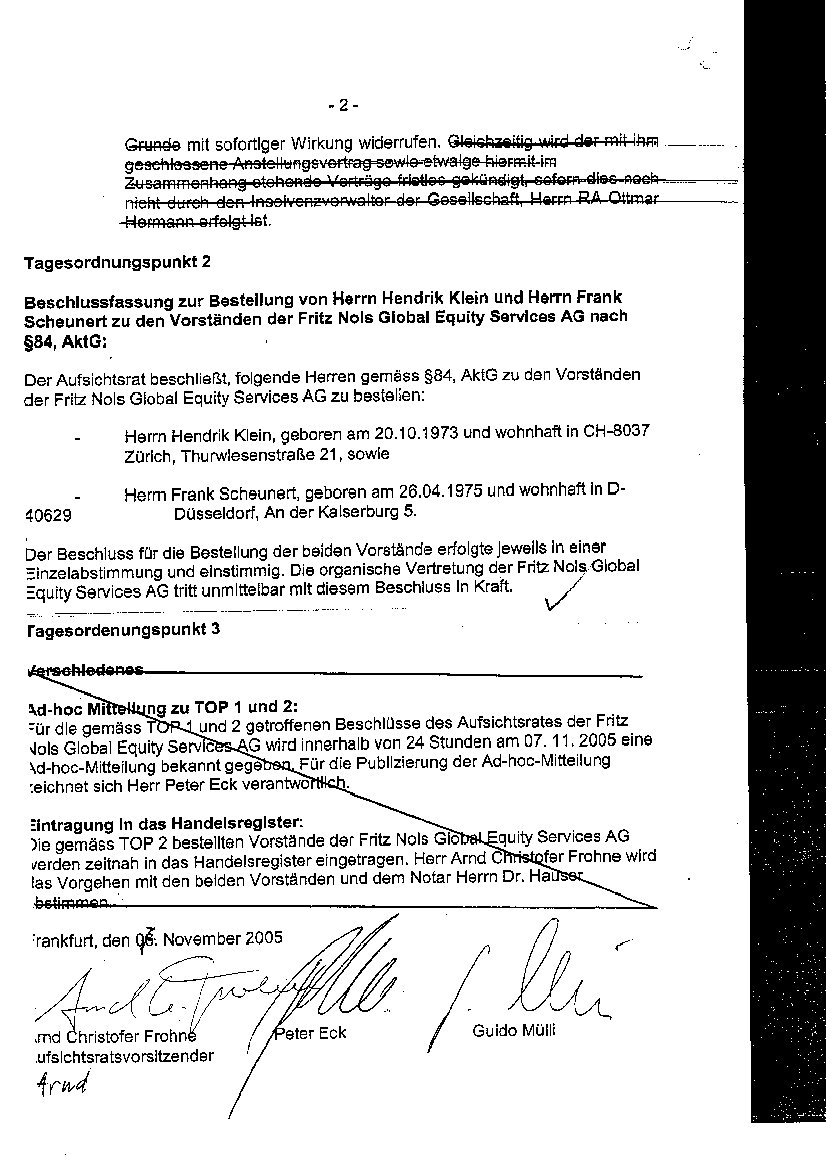 Neuer AR und Vorstand bei der Fritz Nols AG o. T. 20528