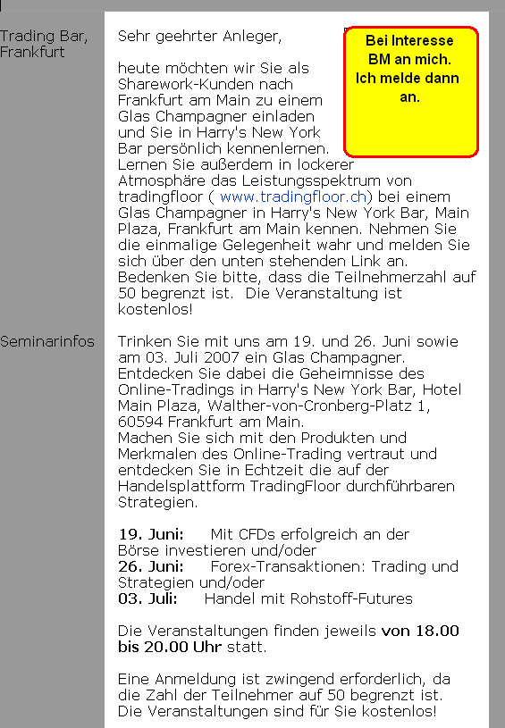 Frankfurter Trader hier? Einladung zu verschenken. 99573