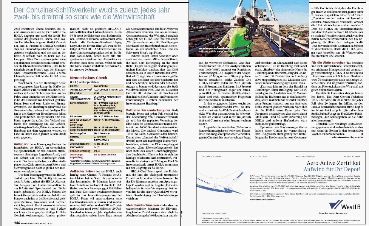 Hamburger Hafen macht sich fein. HHLA Neuemission 128939