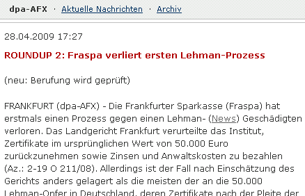 Welche LEHMAN-Producte sind davon betroffen? 229921