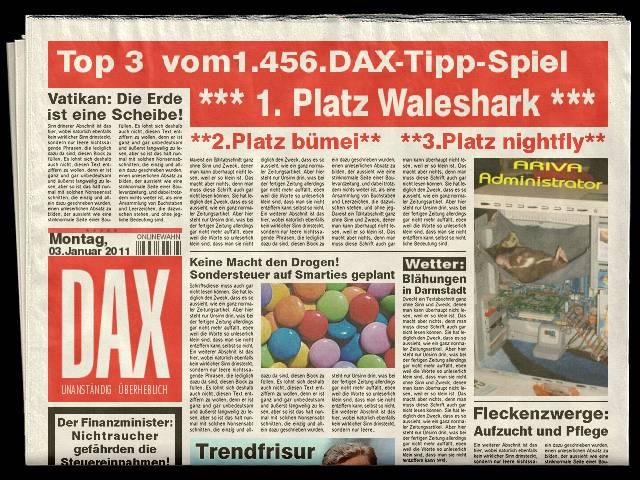 1.457.DAX Tipp-Spiel, Dienstag, 04.01.2011 370140