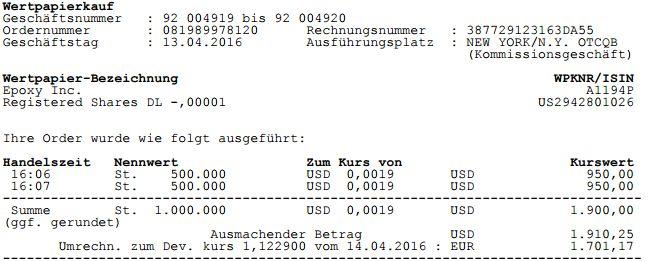 Epoxy (EPXY) aus charttechnischer Sicht 909242