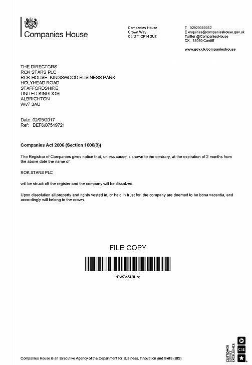 Rok Stars PLC 986988