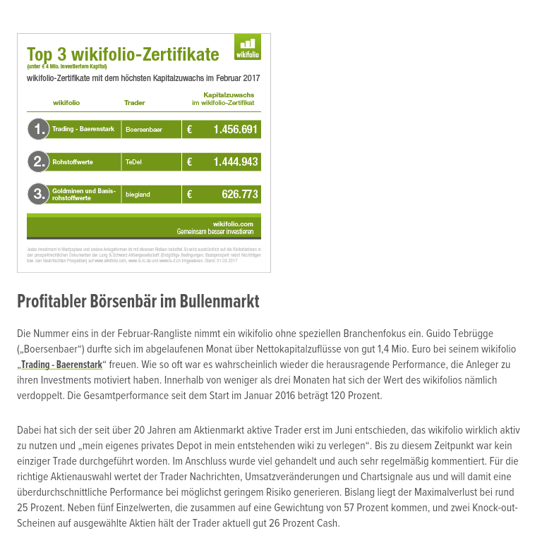Erstauflage - wikifolio - Trading Baerenstark 975334