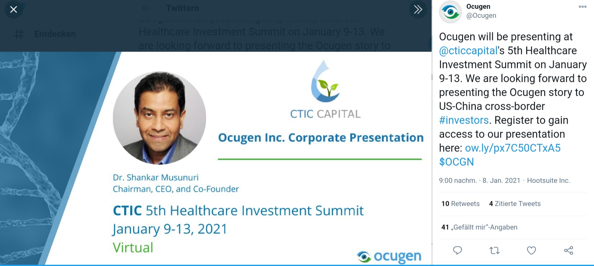 Ocugen (Histogenix) -30% nach 1:60 Split 1225145