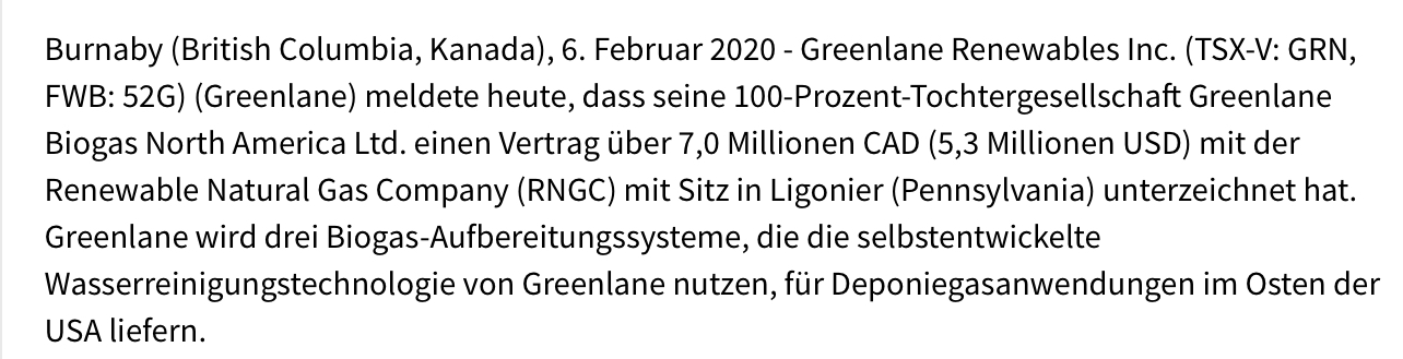 Greenlane Renewables Inc. 1158328