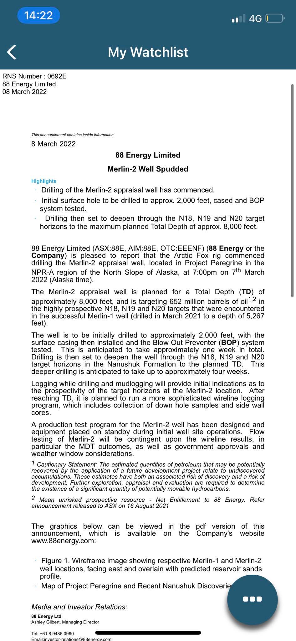 Öl-Projekt 88 Energy Project in der heißen Phase 1303542