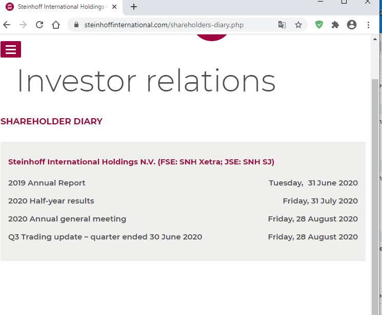 Steinhoff International Holdings N.V. 1188291