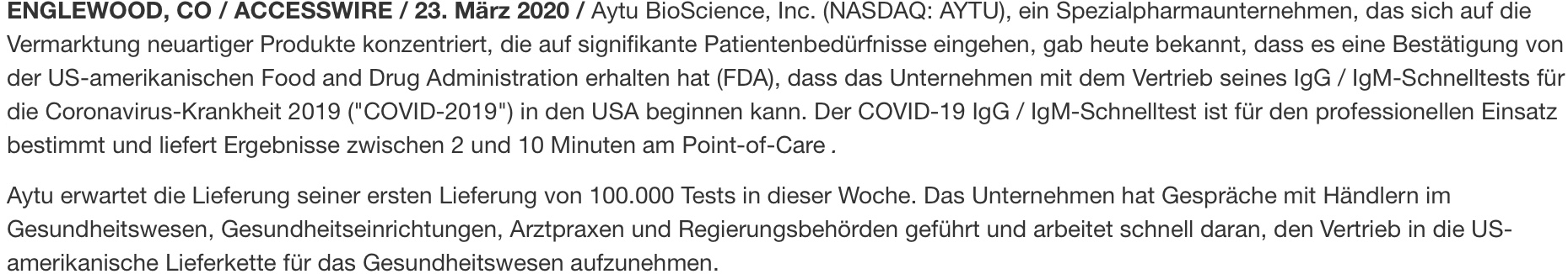 Aytu - die nächste (Corona) Sau wird durchs Dorf.. 1169875