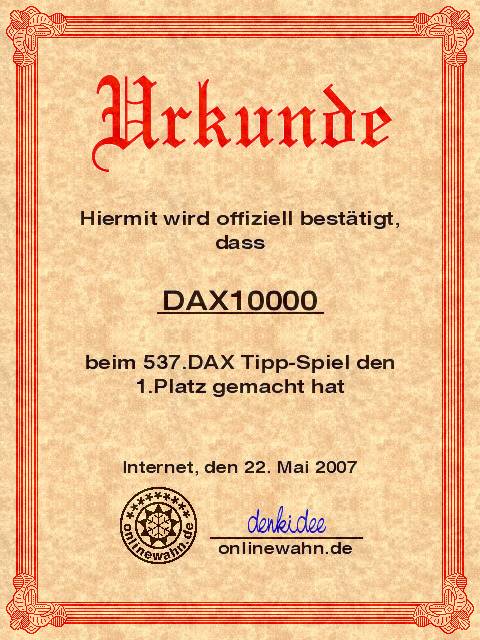 537.DAX Tipp-Spiel, Dienstag, 22.05.07, 17.45 Uhr, 99381
