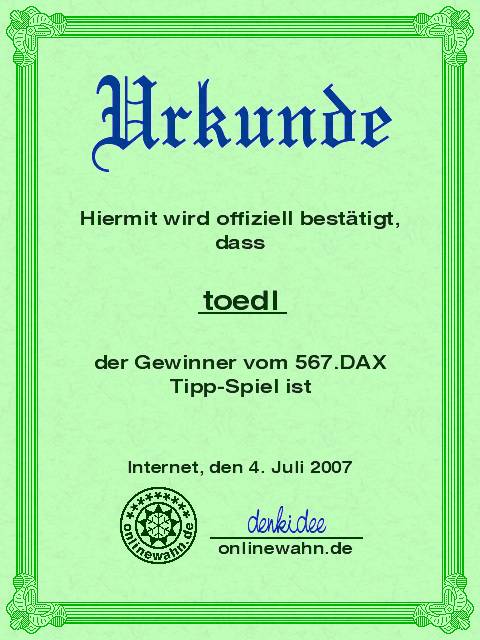 566.DAX Tipp-Spiel, Dienstag, 03.07.07 107105