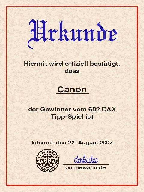 602.DAX Tipp-Spiel, Mittwoch, 22.08.07, 17.45 Uhr, 116080