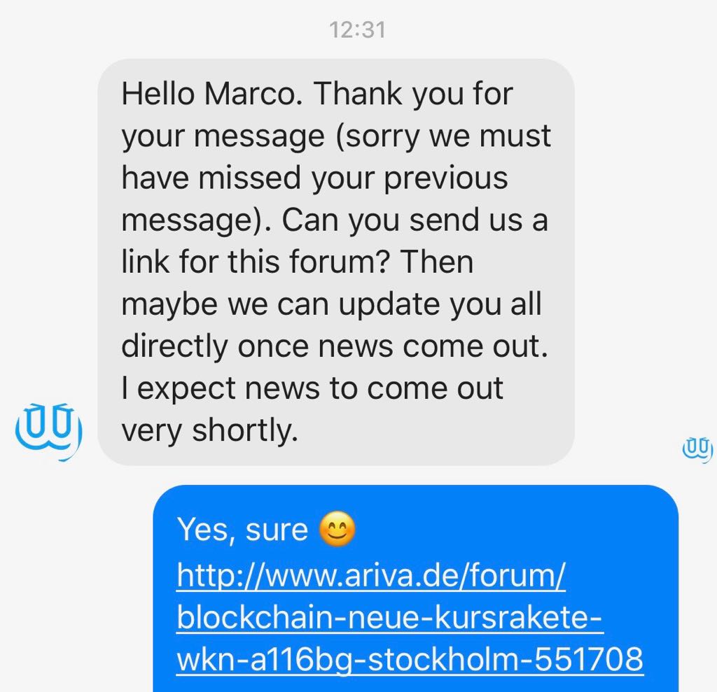 Blockchain -neue Kursrakete? WKN A116BG Stockholm 1036342