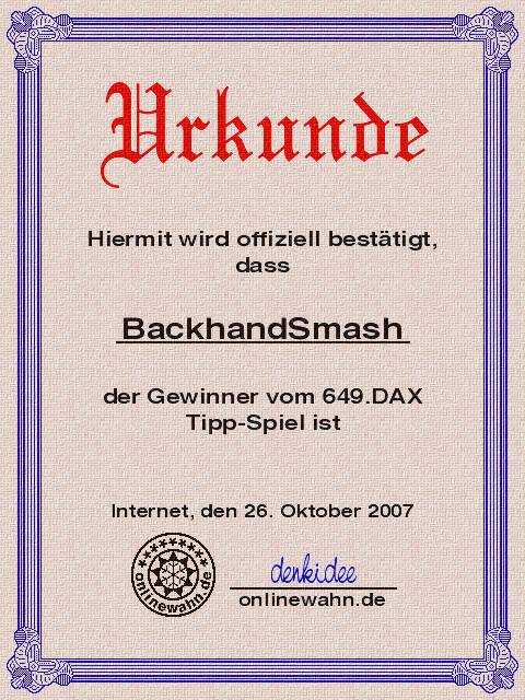 649.DAX Tipp-Spiel, Freitag, 26.10.07 127947
