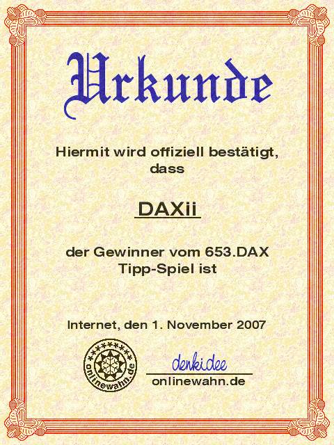 653.DAX Tipp-Spiel, Donnerstag, 01.11.07 129039