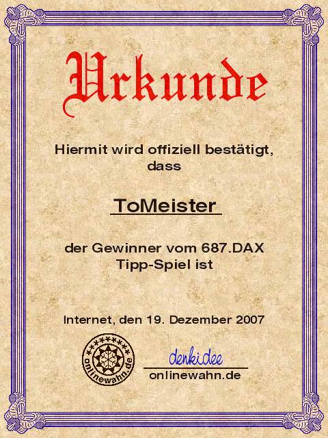 687.DAX Tipp-Spiel, Mittwoch, 19.12.07 137530