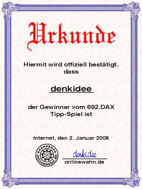 692.DAX Tipp-Spiel, Mittwoch, 02.01.08 139340