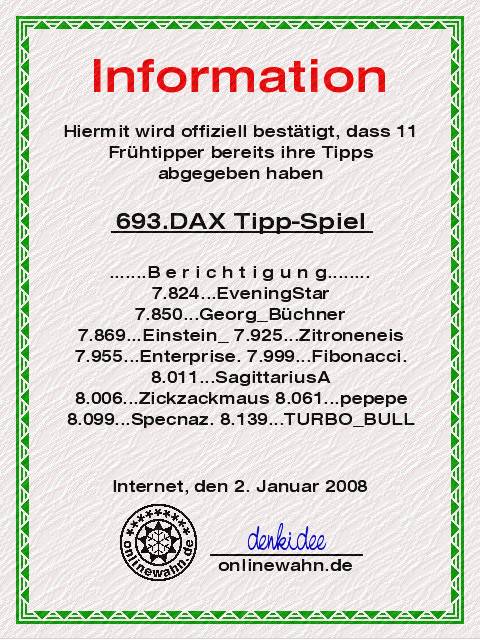 692.DAX Tipp-Spiel, Mittwoch, 02.01.08 139332