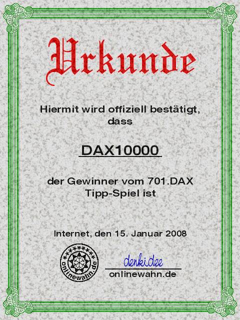 700.DAX Tipp-Spiel, Montag, 14.01.08, 17.45 Uhr, D 141940