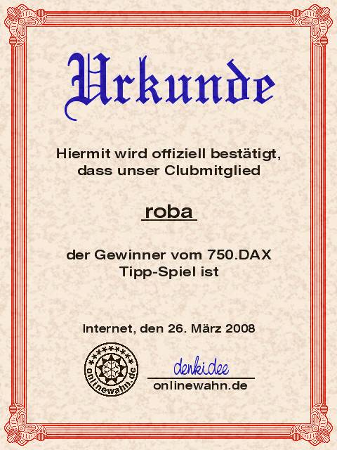 750.DAX Tipp-Spiel, Mittwoch, 26.03.08 156430