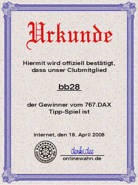 766.DAX Tipp-Spiel, Donnerstag, 17.04.08 160117