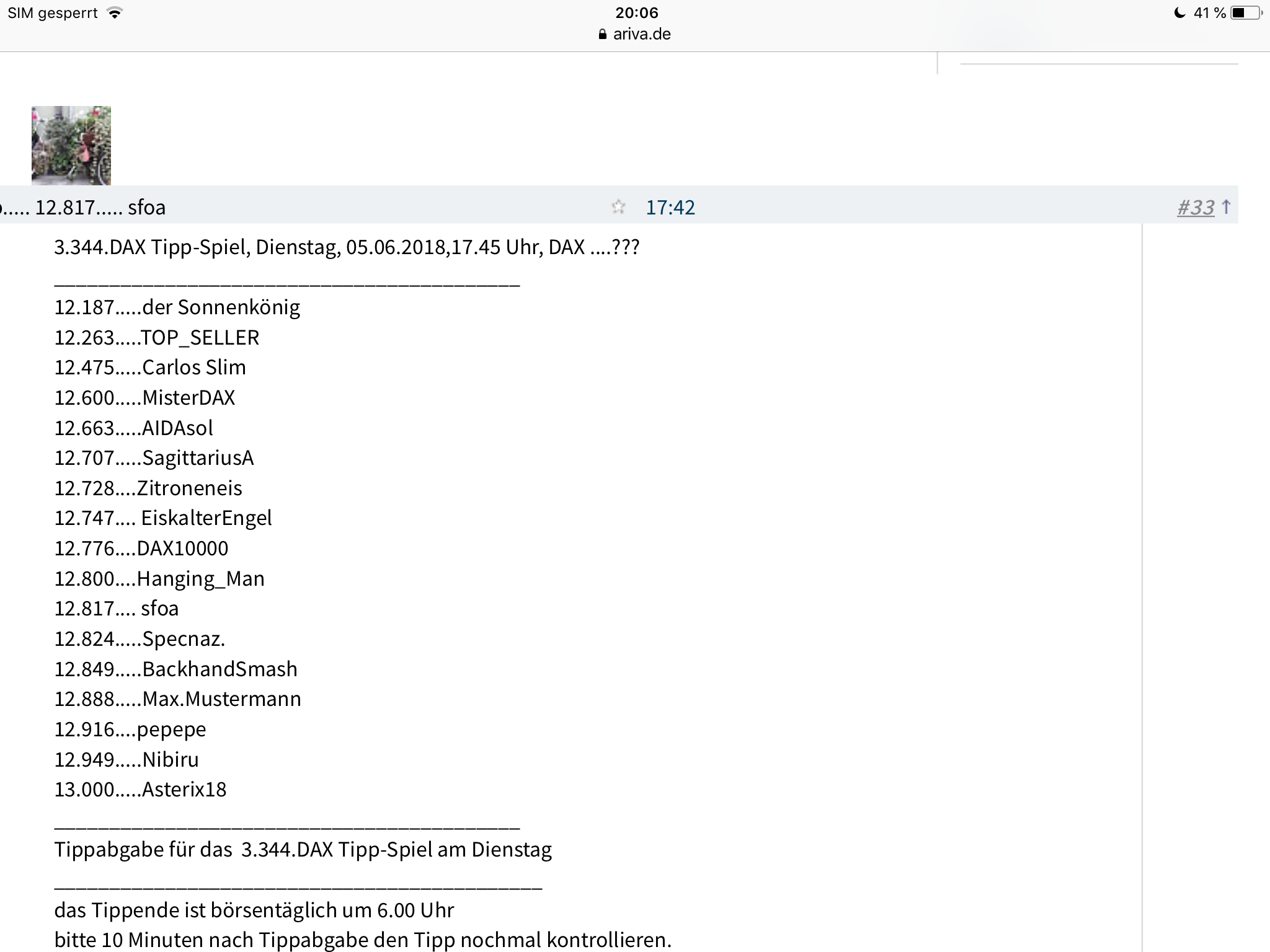 3.344.DAX Tipp-Spiel, Dienstag, 05.06.2018,17.45 H 1057652