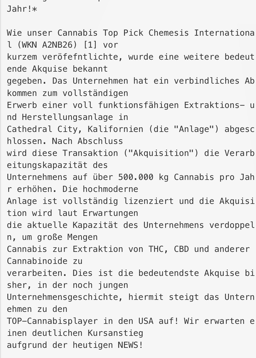 Chemesis Inc. - günstige Cannabis-Aktie 1102122