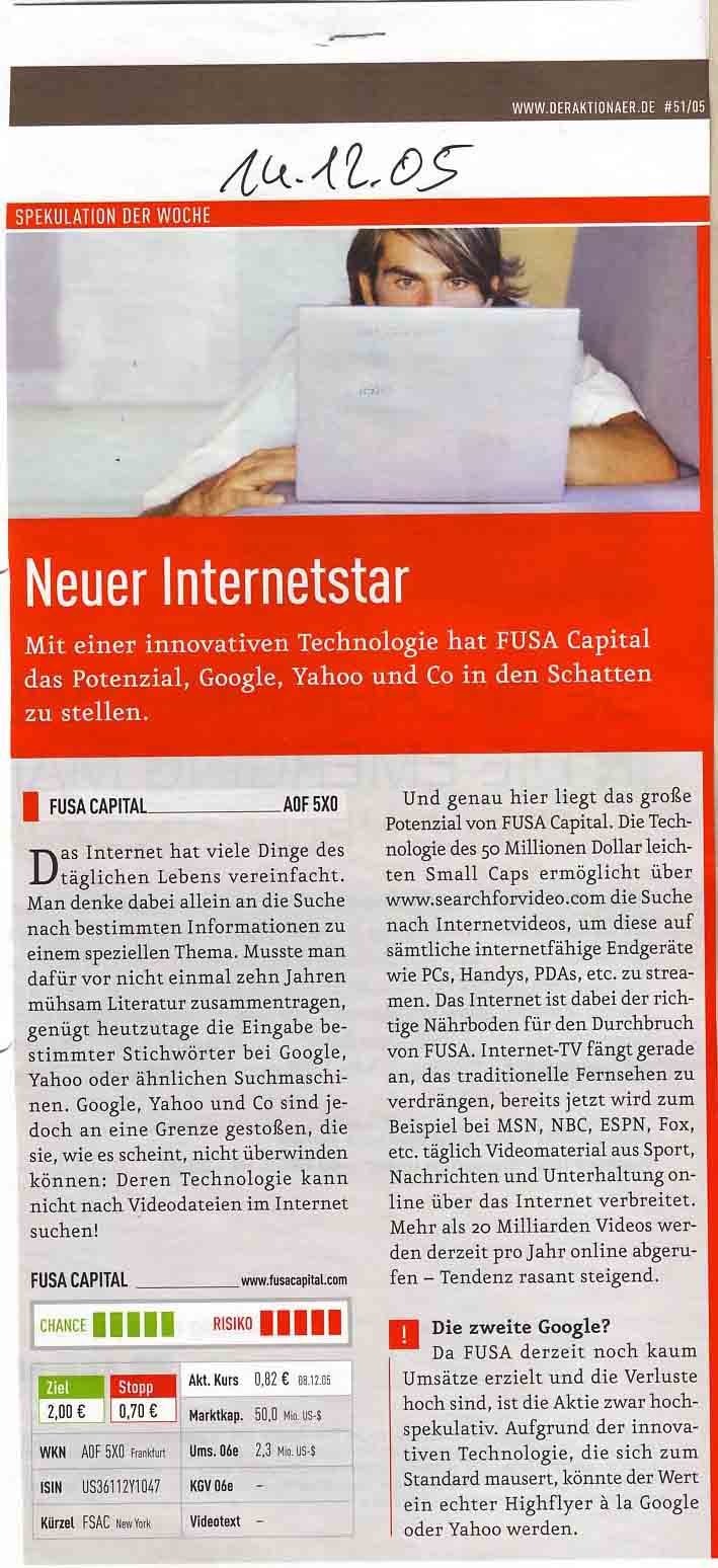 Fusa Capital hat Potenzial nach oben. o. T. 56250