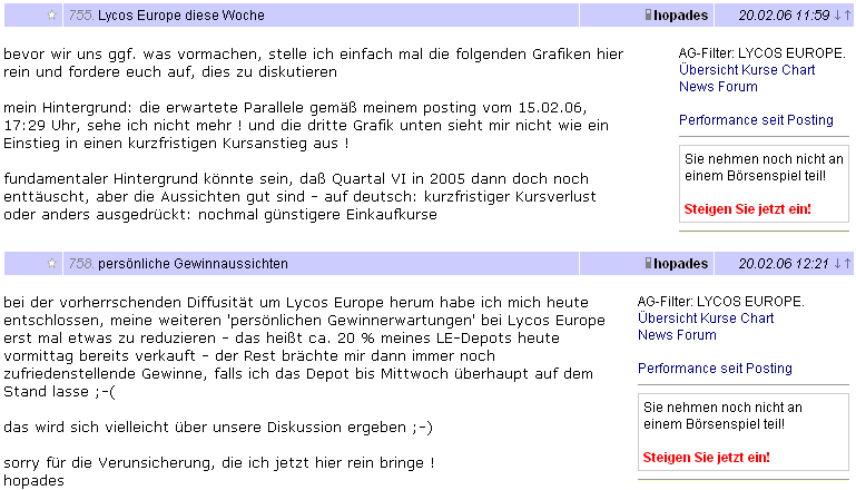 LYCOS : wann geht es hier los ???    --0,25€--- 30780