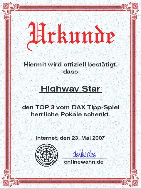 537.DAX Tipp-Spiel, Dienstag, 22.05.07, 17.45 Uhr, 99401