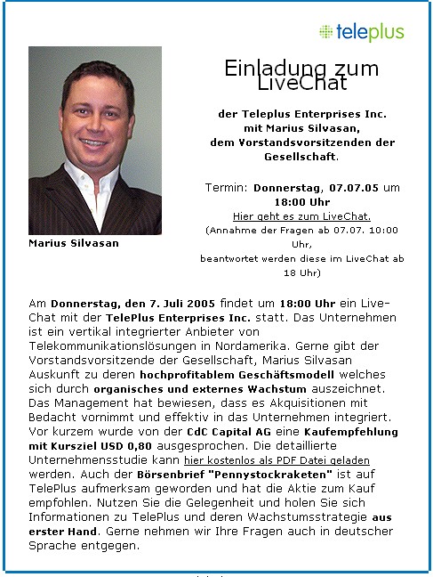 Live Chat mit TelePlus, 7.7. um 18 Uhr 10528
