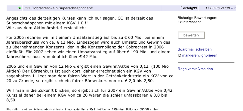 ++ Cobracrest - der Skandal geht weiter! ++ 69446