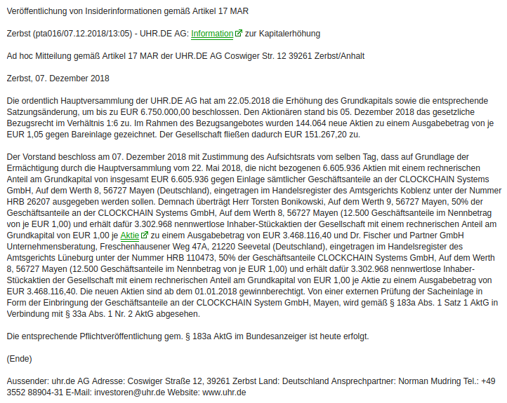 Neuausricht lt. Vorstand : Blockchain / Clockchain 1129943