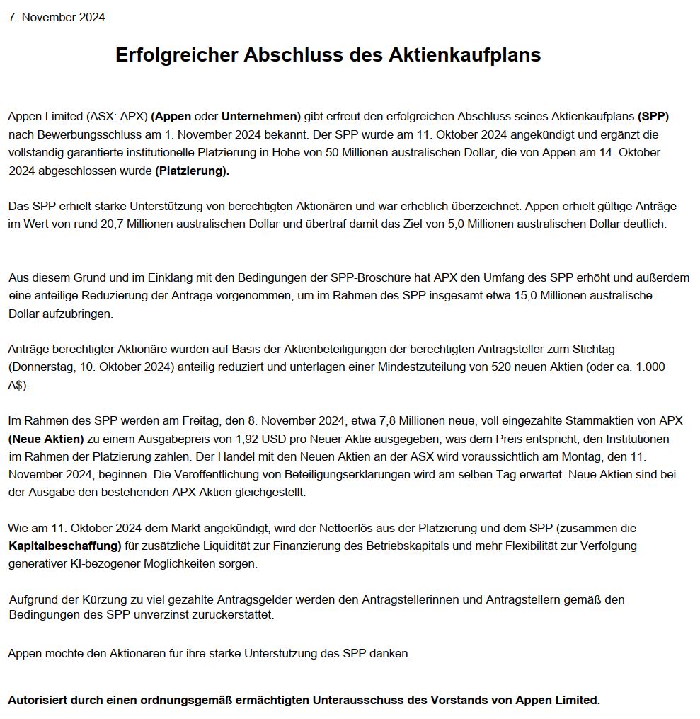 APPEN LTD - Entwicklung künstlicher Intelligenz 1456503