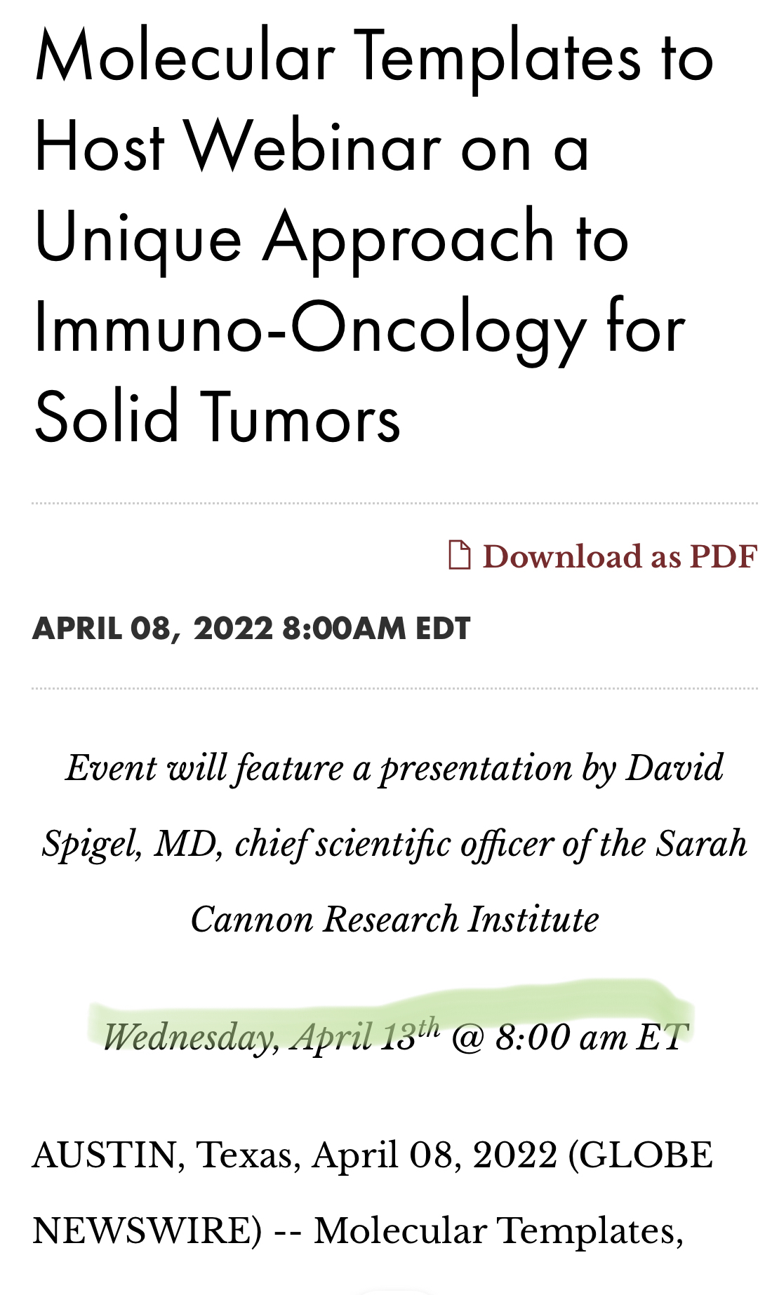 Molecular Templates - ADC sind tot - es leben ETBs 1308946