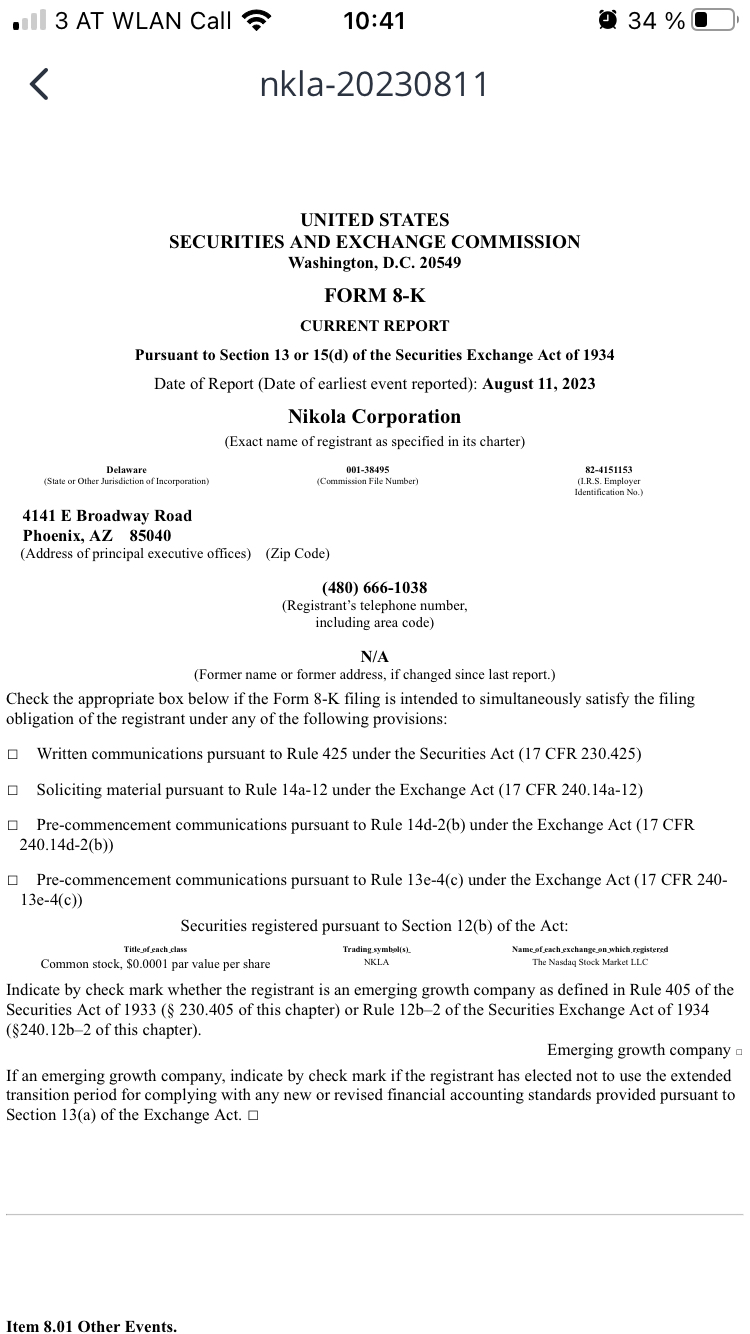 NIKOLA Corporation US6541101050 Nachfolge Thread V 1386540