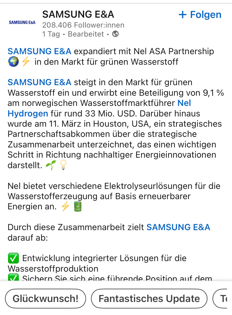 NEL, der Wasserstoffplayer aus Norwegen 1474341