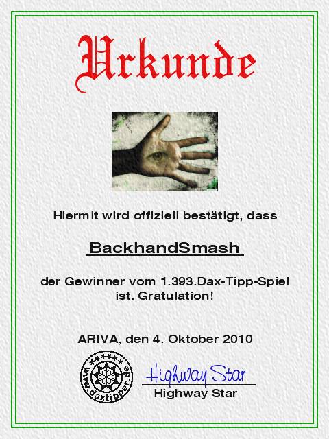 1.394.DAX Tipp-Spiel, Dienstag, 05.10.10 349204