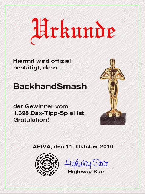 1.399.DAX Tipp-Spiel, Dienstag, 12.10.10 350549