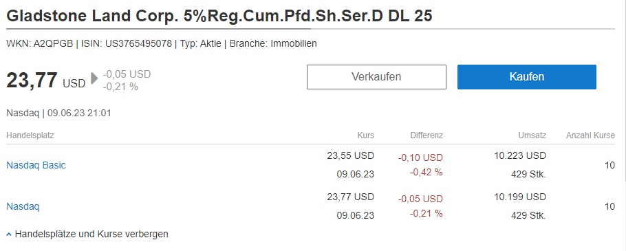 US-Symbol LANDM- Gladstone Land - US3765495078 1376705